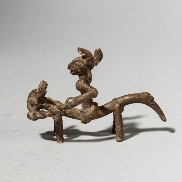 A SERPENTINE HORSE + RIDER BRONZE CHARM, SENOUFO TRIBE BURKINA FASO ( No 4381)