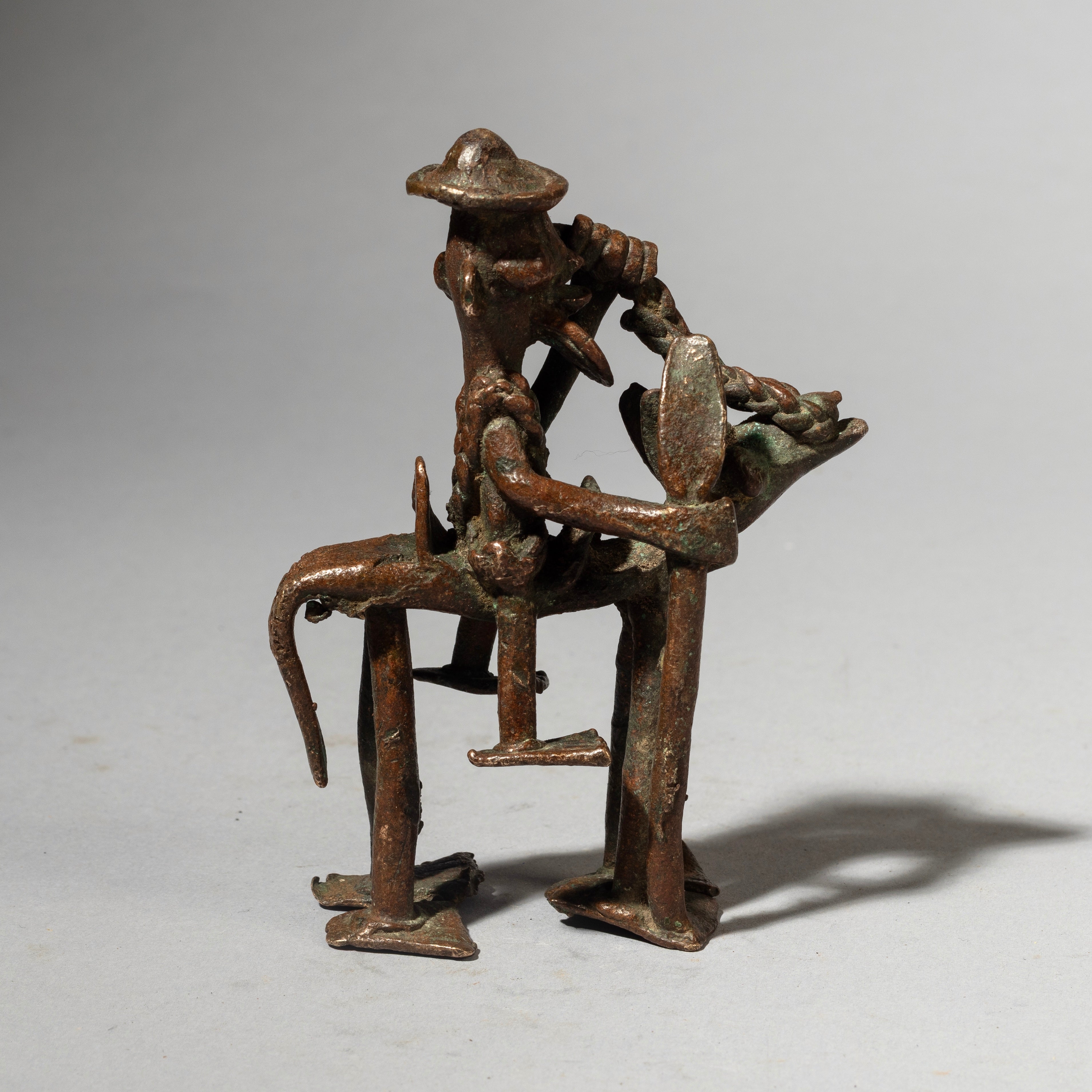 A SUPERB HORSE + RIDER BRONZE CHARM, SENOUFO TRIBE BURKINA FASO ( No 4381 )