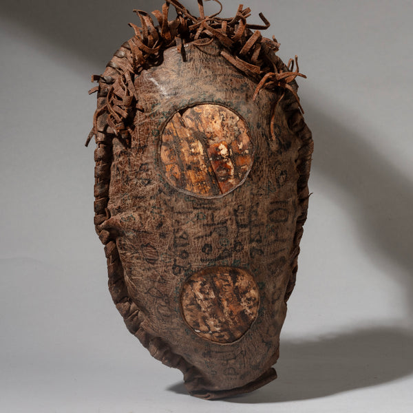 A CURIOUS UNIQUE LEATHER FETISH WITH SCRIPT, FROM HAUSA TRIBE OF NIGERIA, W. AFRICA (No 4501 )