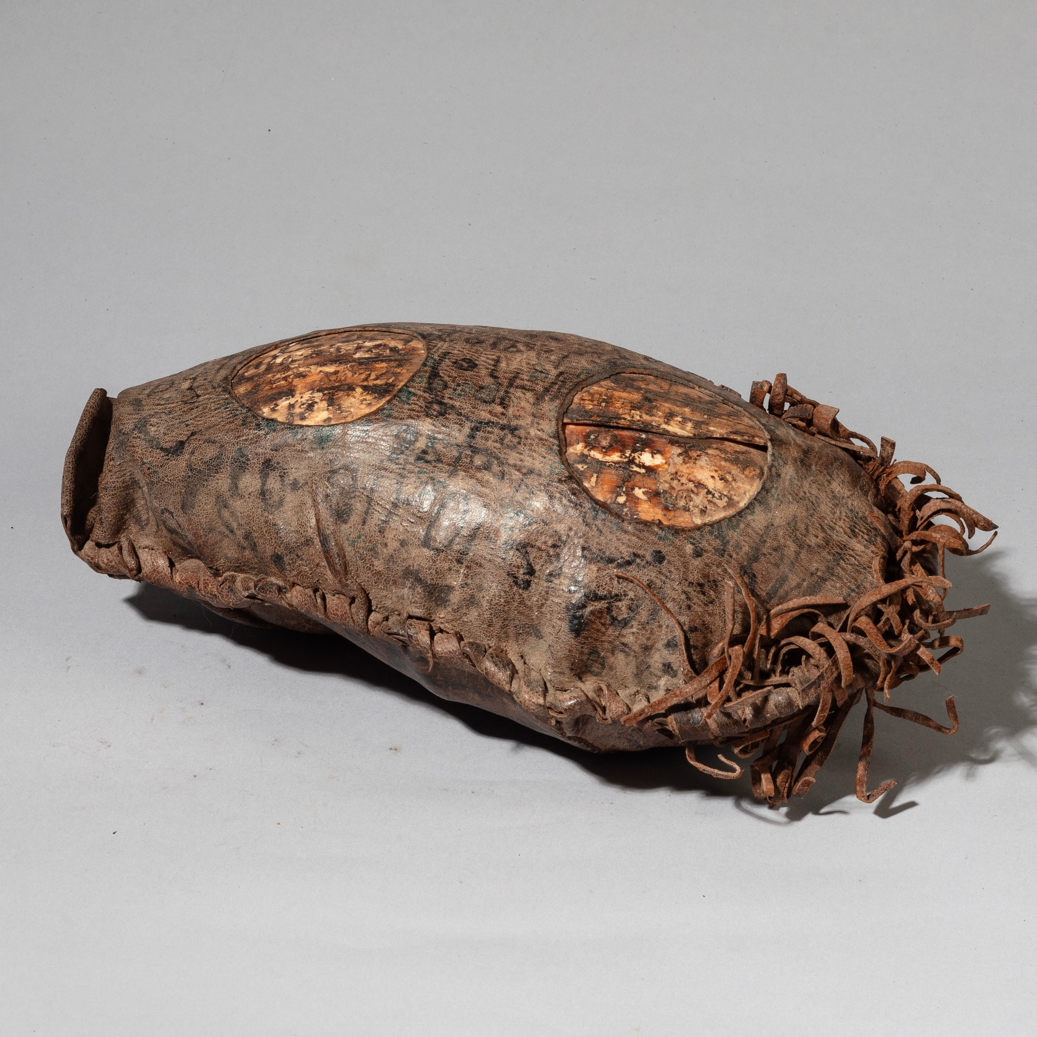 A CURIOUS UNIQUE LEATHER FETISH WITH SCRIPT, FROM HAUSA TRIBE OF NIGERIA, W. AFRICA (No 4501 )