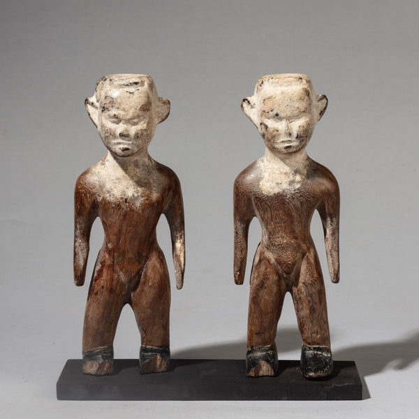 A STRIKING PAIR OF KAOLIN  FACED VENAVI DOLLS FROM EWE TRIBE GHANA WEST AFRICA( No 4515 )