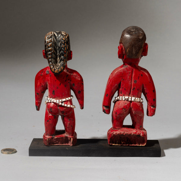 A UNIQUE RED PAIR OF VENAVI DOLLS, EWE TRIBE OF GHANA ( No 4467 )