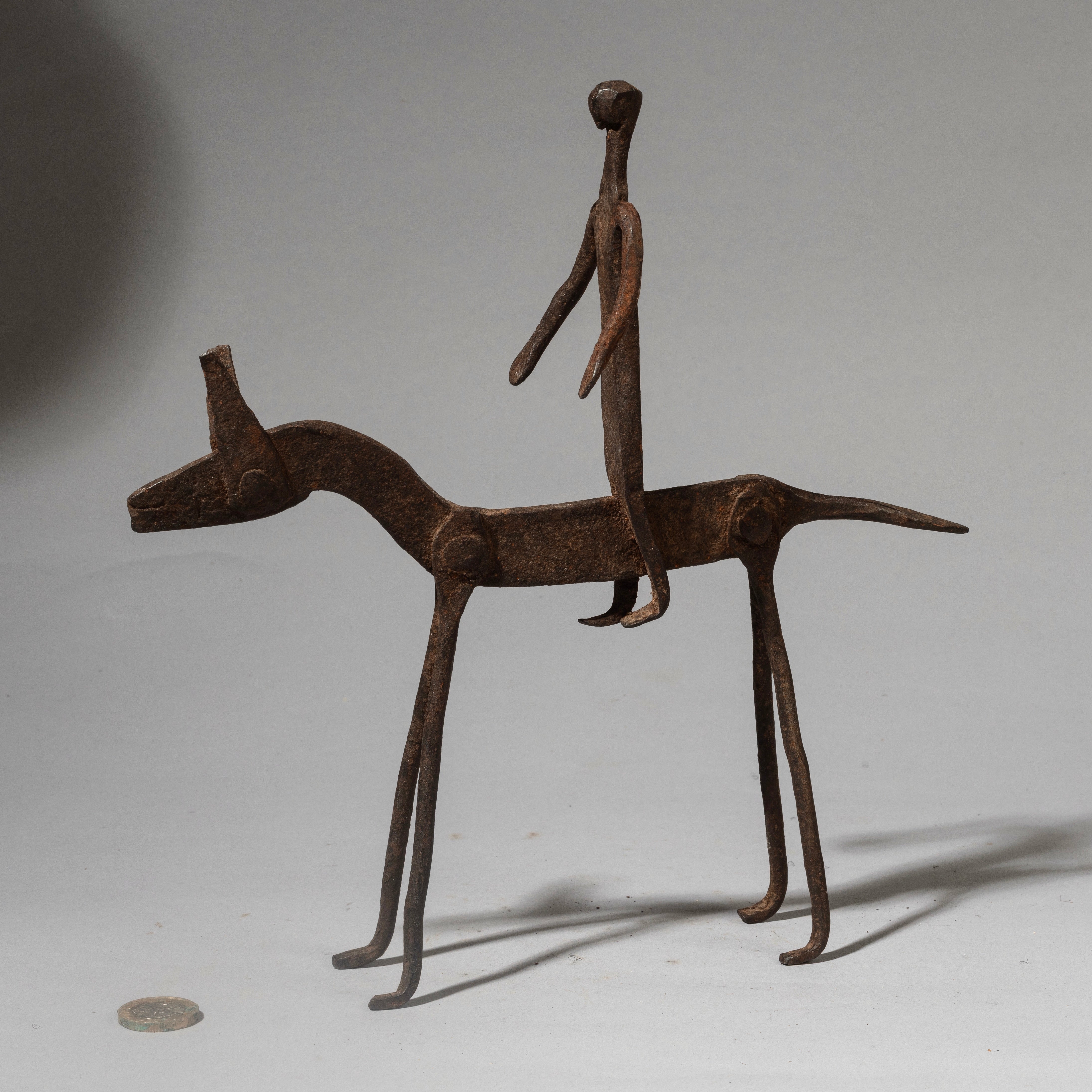 A FABULOUS IRON HORSE + RIDER ALTAR OBJECT, BAMANA TRIBE OF MALI ( No 4491 )