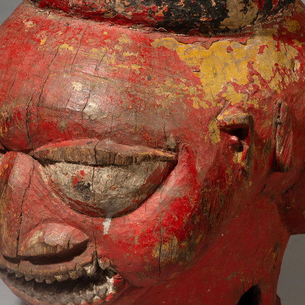 A MAGNIFICENT EXTRA LARGE JANUS HELMET MASK WITH BIRDS IN THE BACK, YORUBA TRIBE NIGERIA W.AFRICA ( No 4545)