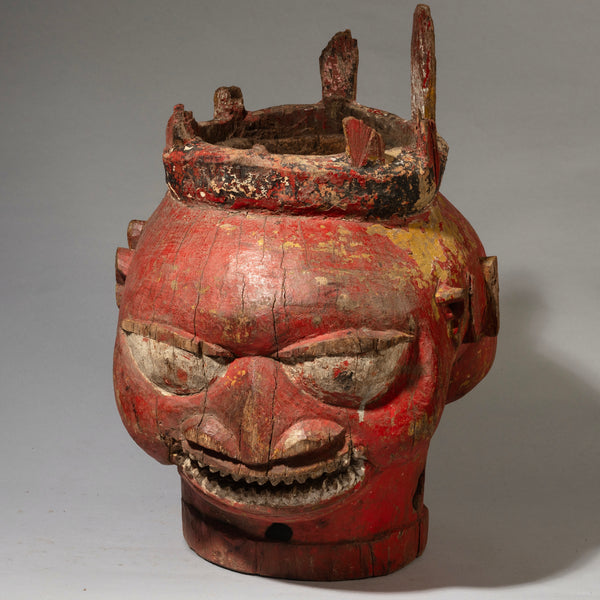 A MAGNIFICENT EXTRA LARGE JANUS HELMET MASK WITH BIRDS IN THE BACK, YORUBA TRIBE NIGERIA W.AFRICA ( No 4545)