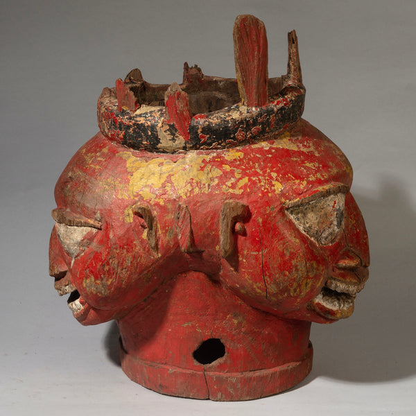 A MAGNIFICENT EXTRA LARGE JANUS HELMET MASK WITH BIRDS IN THE BACK, YORUBA TRIBE NIGERIA W.AFRICA ( No 4545)