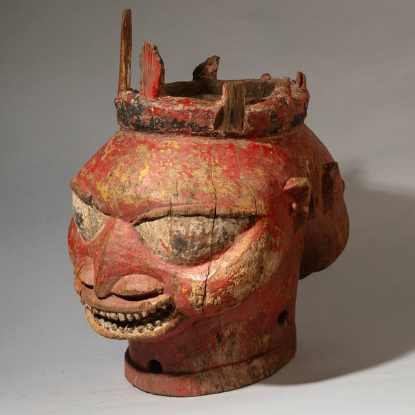 A MAGNIFICENT EXTRA LARGE JANUS HELMET MASK WITH BIRDS IN THE BACK, YORUBA TRIBE NIGERIA W.AFRICA ( No 4545)