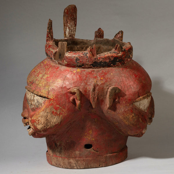 A MAGNIFICENT EXTRA LARGE JANUS HELMET MASK WITH BIRDS IN THE BACK, YORUBA TRIBE NIGERIA W.AFRICA ( No 4545)
