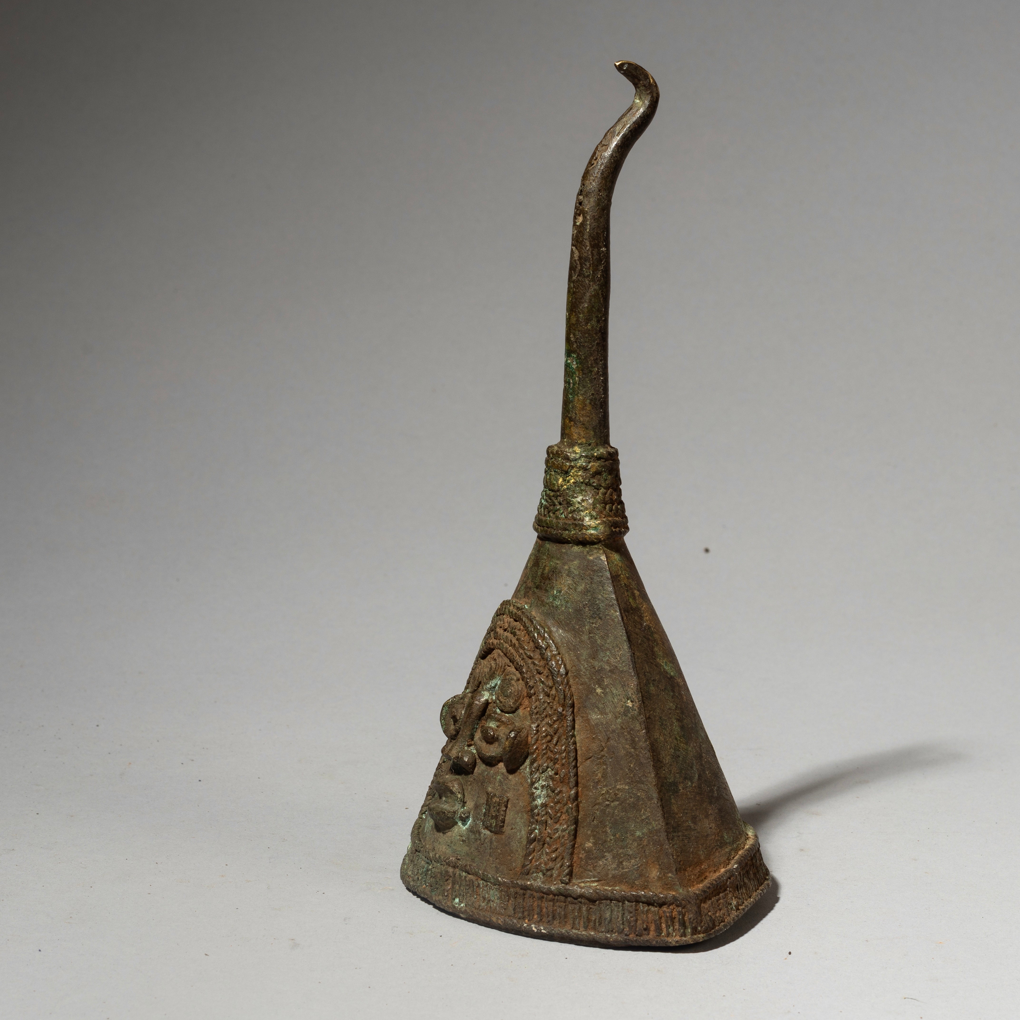 A 19THC REFINED FIGURATIVE DIVINATION BELL FROM YORUBA TRIBE OF NIGERIA( No 4580 )