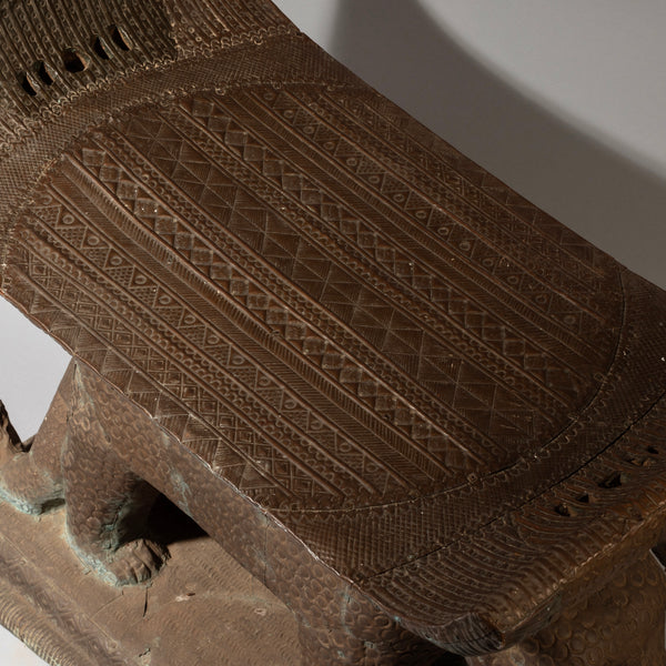 A GIANT EMBOSSED BRONZE COVERED LEOPARD STOOL, FON TRIBE OF BENIN, W.AFRICA( No 4642 )