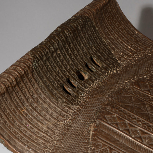 A GIANT EMBOSSED BRONZE COVERED LEOPARD STOOL, FON TRIBE OF BENIN, W.AFRICA( No 4642 )