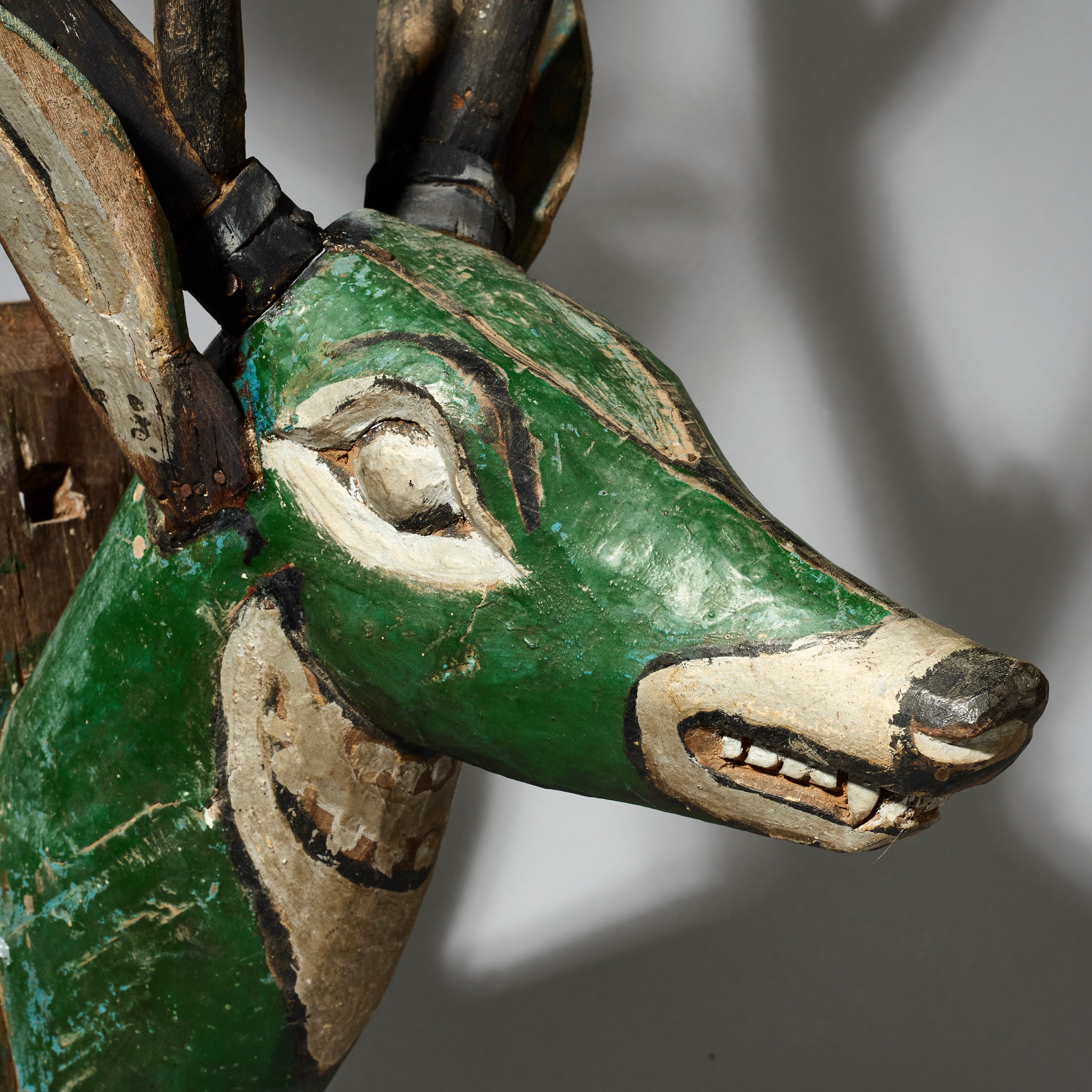 A LARGE GREEN DEER SCULPTURE FROM INDONESIA ‘’’’’’ NB ONLY FOR COLLECTION FROM LONDON OR OUR POP UP , NOT FOR POSTAGE  ( No 4680 )
