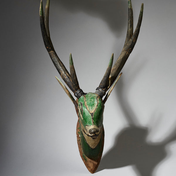 A LARGE GREEN DEER SCULPTURE FROM INDONESIA ‘’’’’’ NB ONLY FOR COLLECTION FROM LONDON OR OUR POP UP , NOT FOR POSTAGE  ( No 4680 )