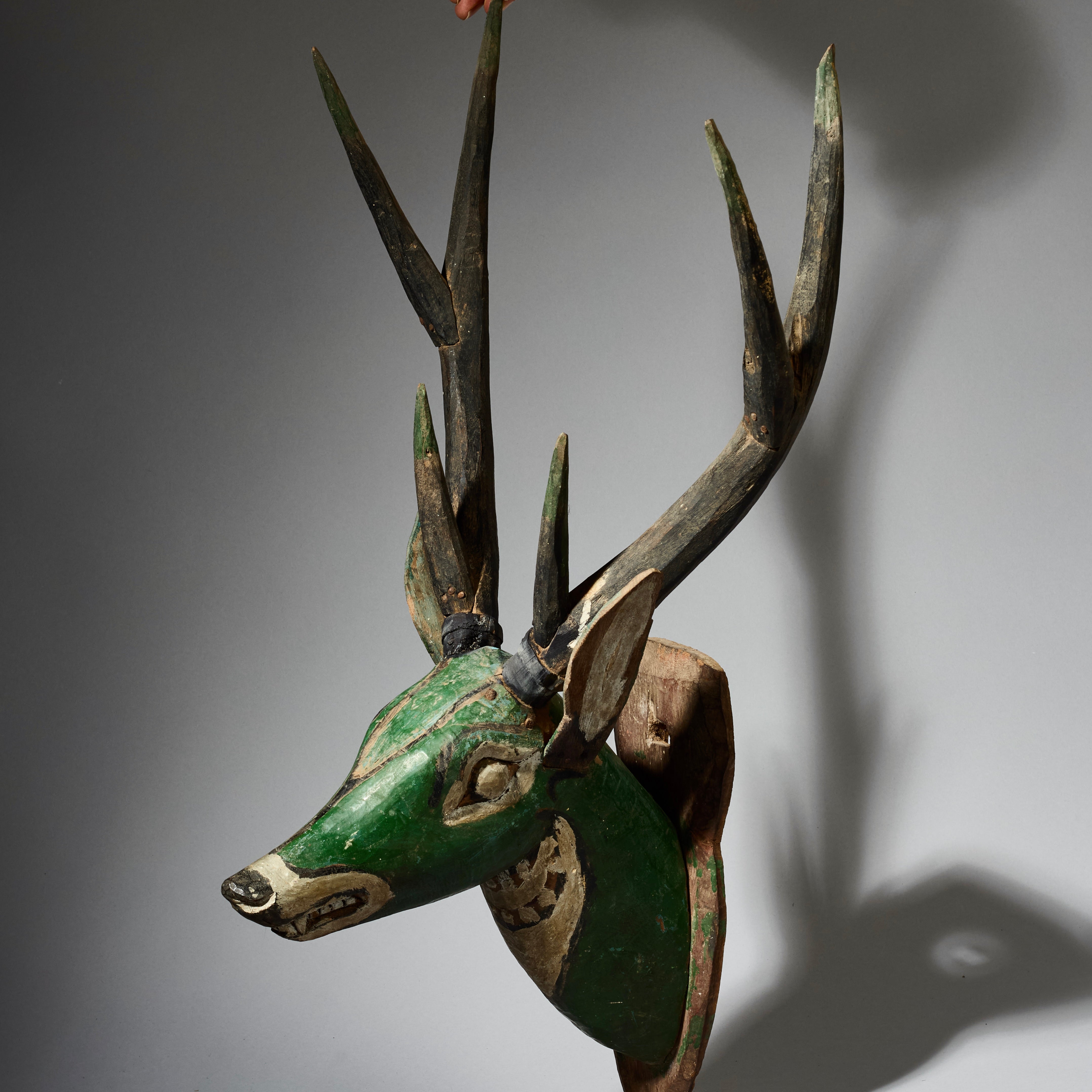A LARGE GREEN DEER SCULPTURE FROM INDONESIA ‘’’’’’ NB ONLY FOR COLLECTION FROM LONDON OR OUR POP UP , NOT FOR POSTAGE  ( No 4680 )