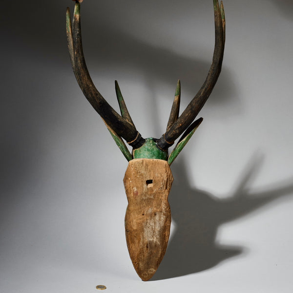 A LARGE GREEN DEER SCULPTURE FROM INDONESIA ‘’’’’’ NB ONLY FOR COLLECTION FROM LONDON OR OUR POP UP , NOT FOR POSTAGE  ( No 4680 )