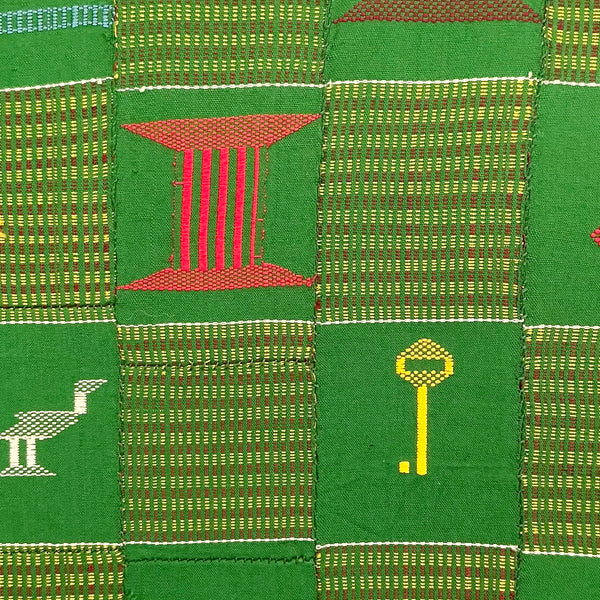 A MOUNTED GREEN DETAILED EWE WOMANS CLOTH , EWE TRIBE GHANA ( No 4727 )