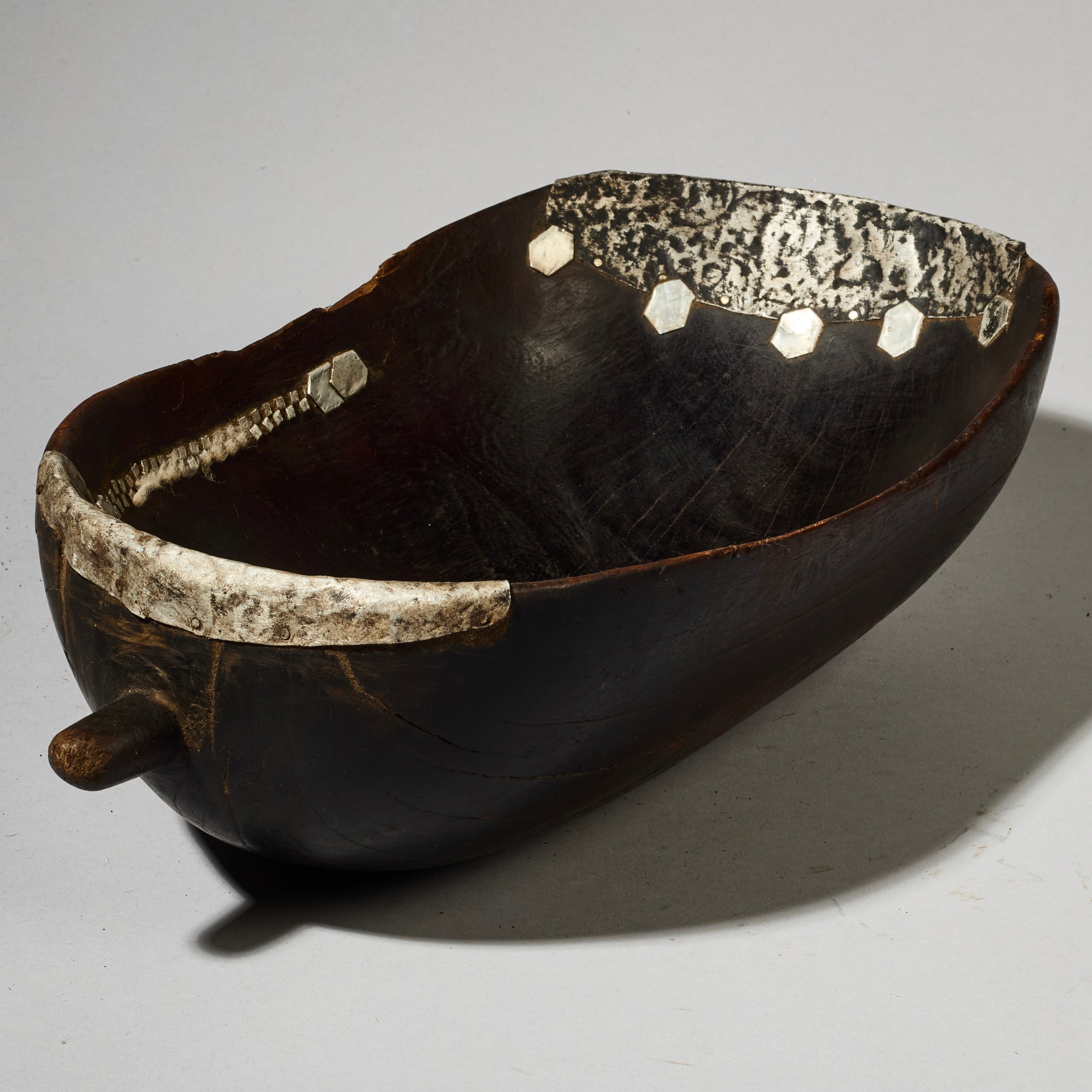 A UNIQUELY REPAIRED, WELL PATINATED BOWL, FROM TUTSI TRIBE OF RWANDA ( No 4741 )