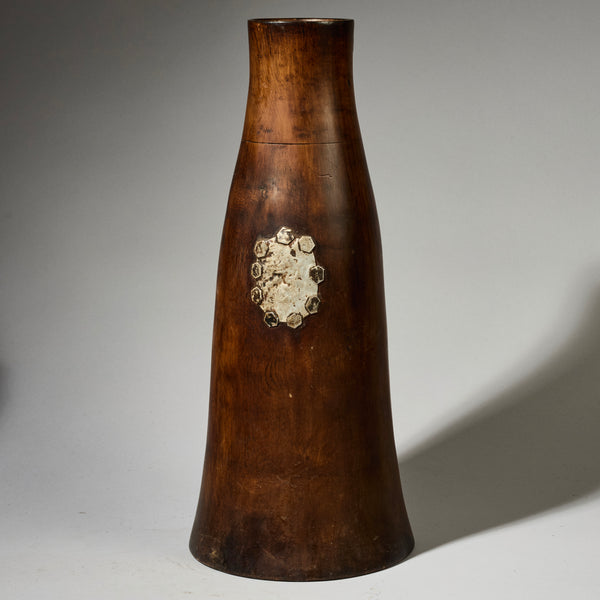 A SUPER GLOSSY WOOD LARGE POT FROM TUTSI TRIBE RWANDA( No 4947 )
