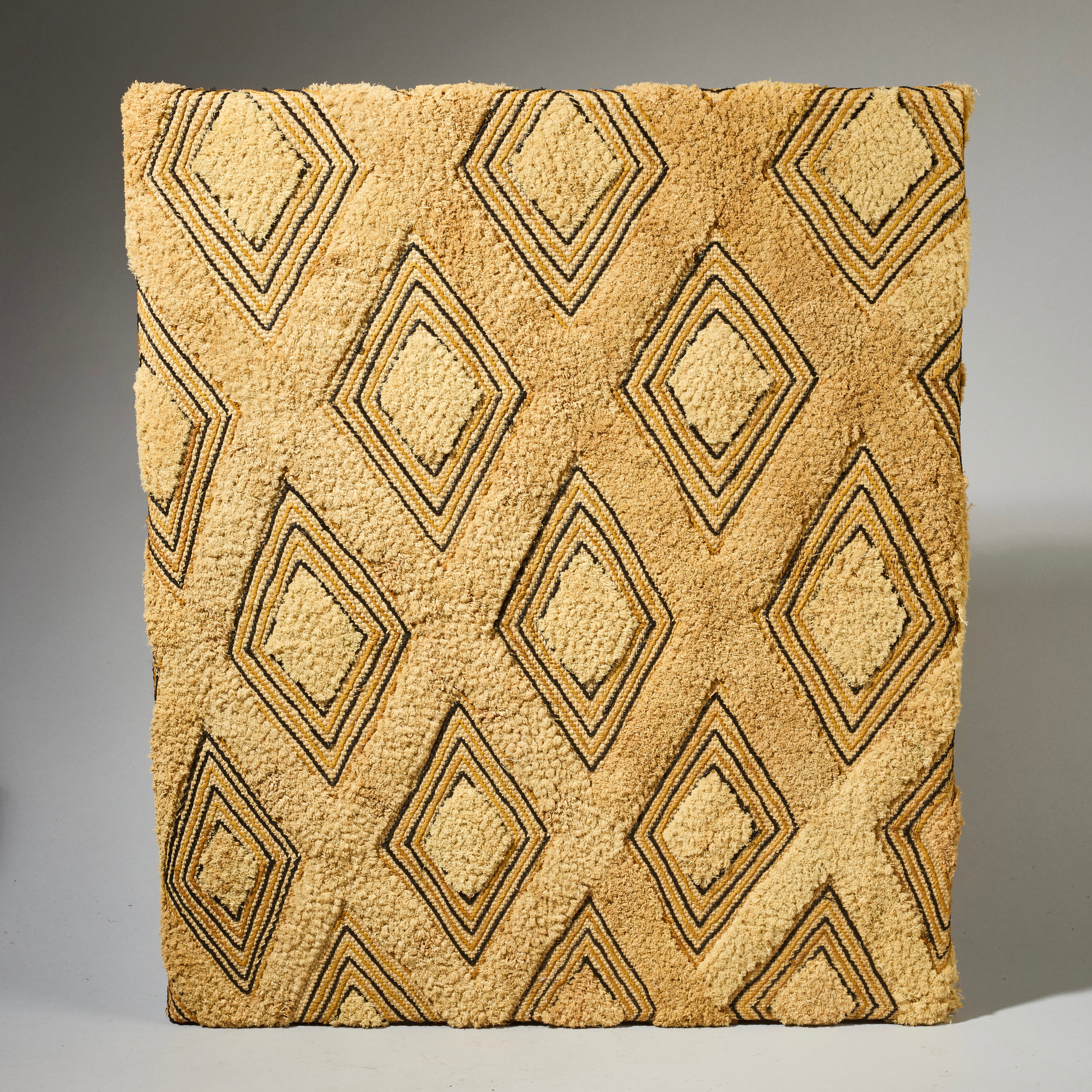 A LOVELY BLONDE MOUNTED RAFFIA SHOOWA PANEL  FROM THE KUBA PEOPLE OF CONGO ( No 4747 )