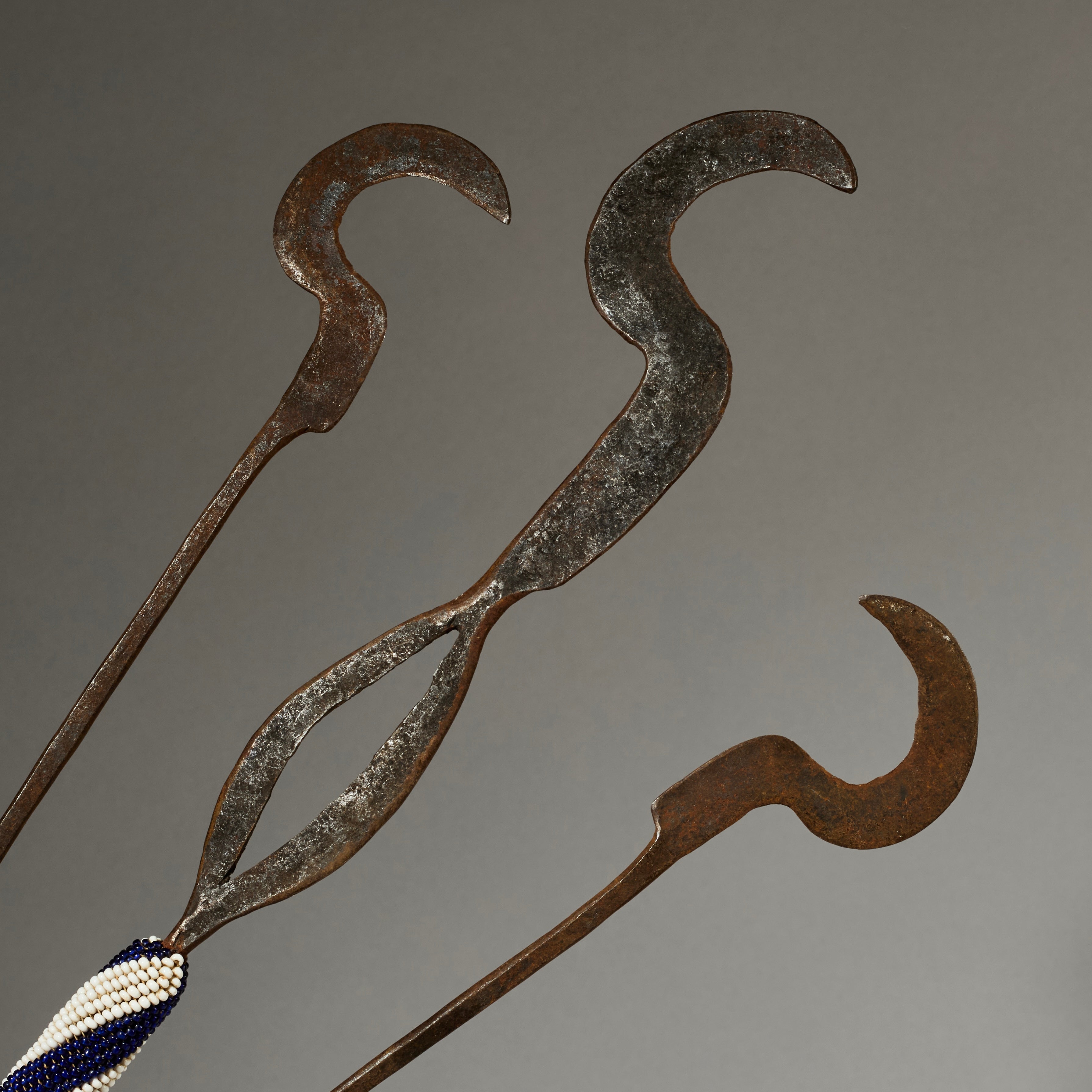 A TRIO OF CEREMONIAL SYTHES FROM THE TUTSI TRIBE OF RWANDA ( No 5026 )
