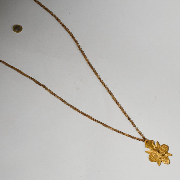 A LONG BRASS NECKLACE WITH CATFISH PENDANT , IVORY COAST (  No 4982 )