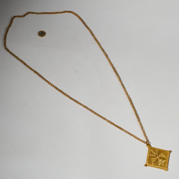 A STRIKING BAULE BRONZE NECKLACE WITH ENGRAVED PENDANT, IVORY COAST (  No 4981 )