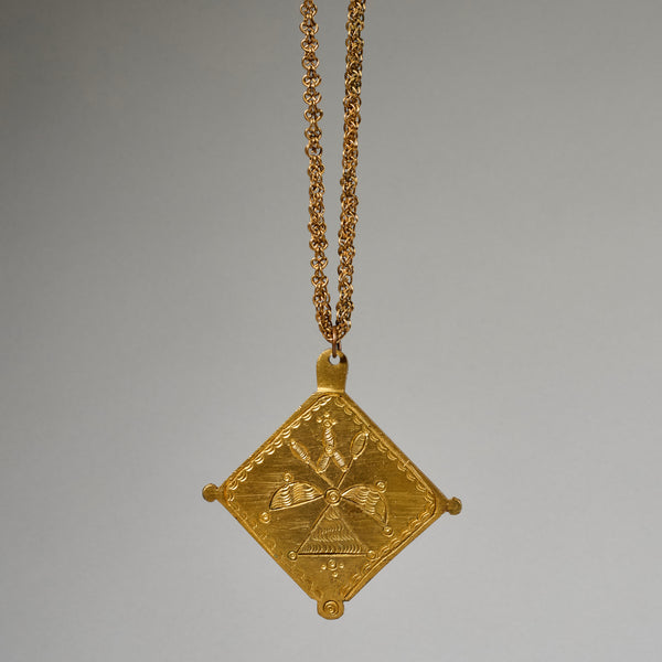 A STRIKING BAULE BRONZE NECKLACE WITH ENGRAVED PENDANT, IVORY COAST (  No 4981 )