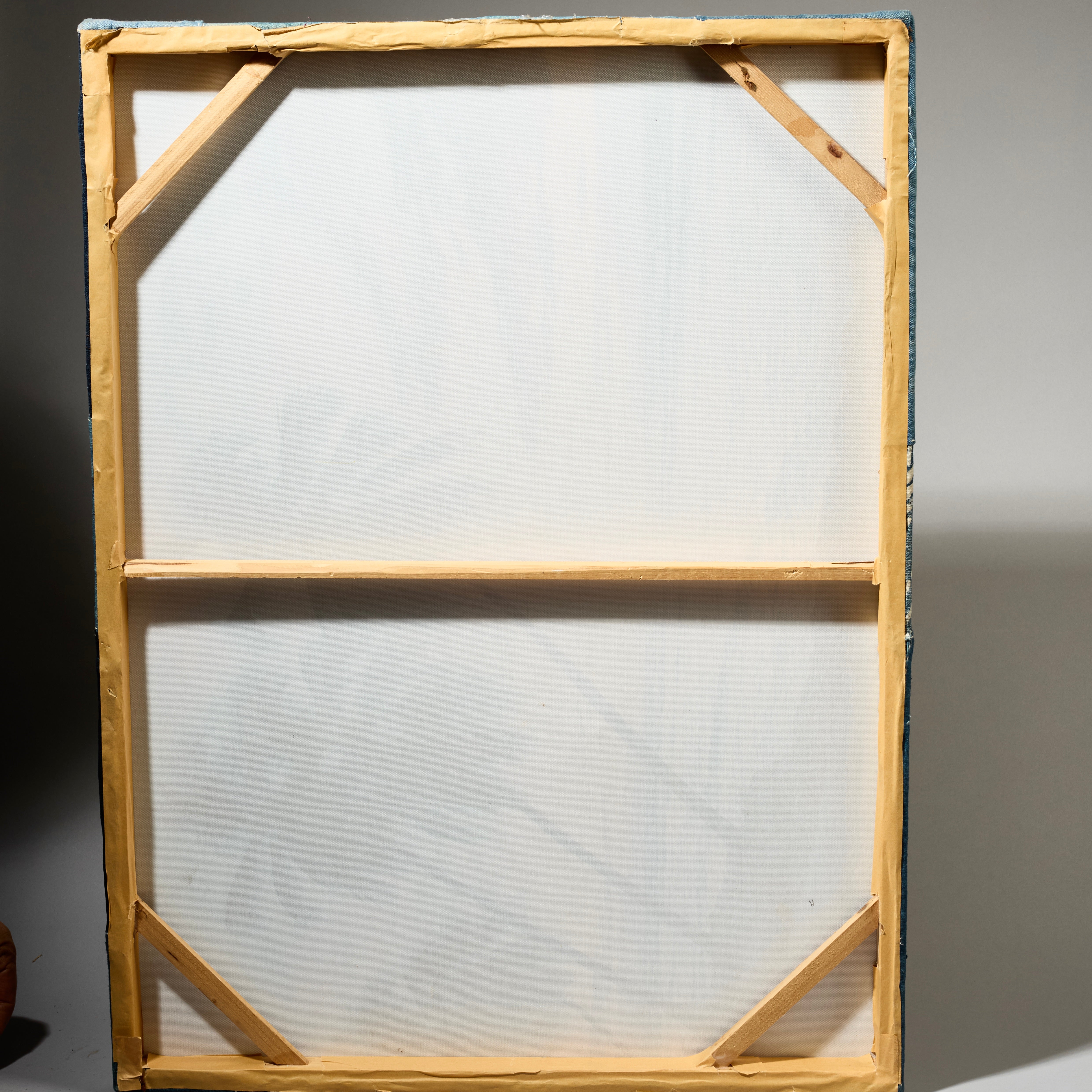 A BOLD MOUNTED ASIAN INDIGO PATCHWORK ON STRETCHER FRAME ( No 5019 )