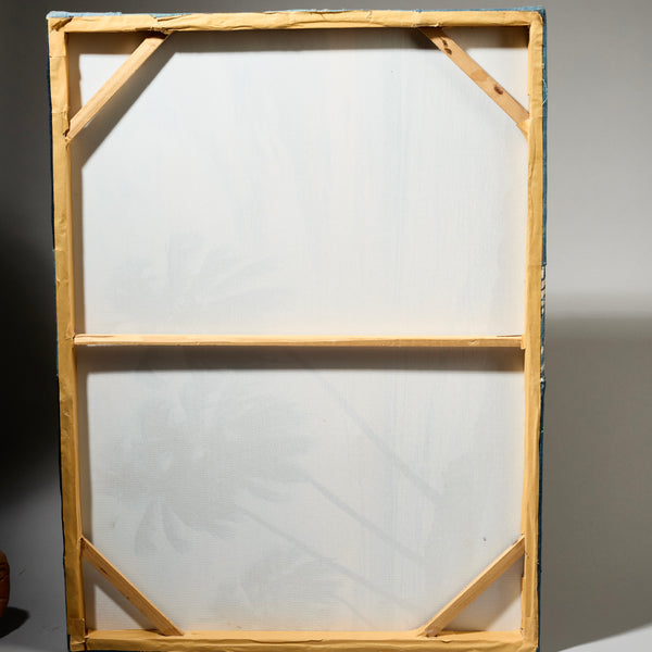 A BOLD MOUNTED ASIAN INDIGO PATCHWORK ON STRETCHER FRAME ( No 5019 )