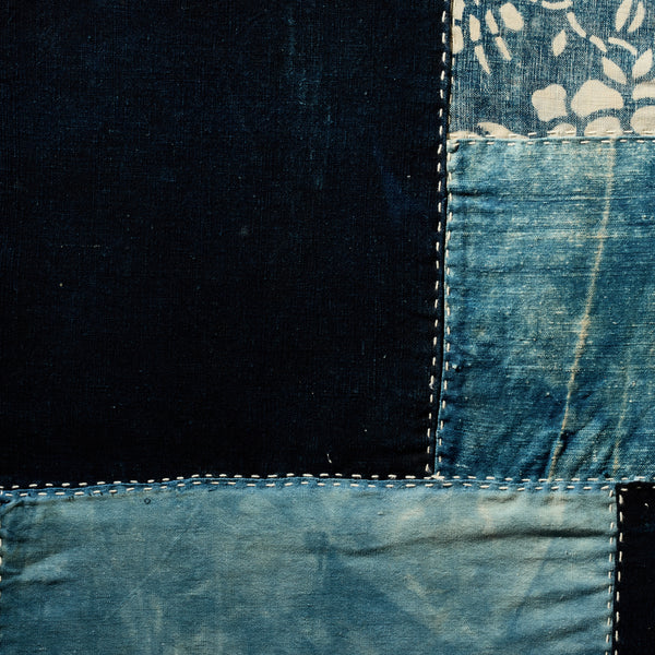 A BOLD MOUNTED ASIAN INDIGO PATCHWORK ON STRETCHER FRAME ( No 5019 )