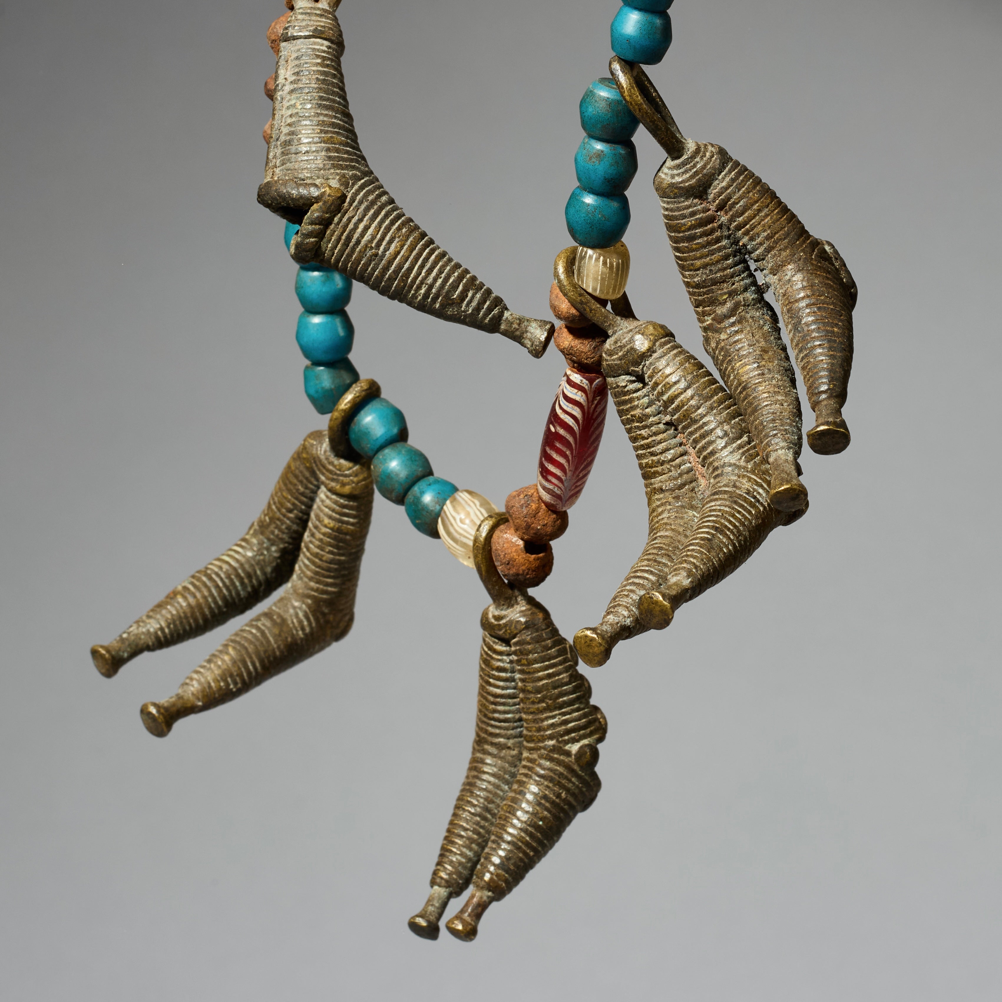 AN ANTIQUE BRASS AND GLASS TRADE BEAD TALISMANIC NECKLACE FROM KIRDI TRIBE OF CAMEROON( No 5092 ) (Copy)