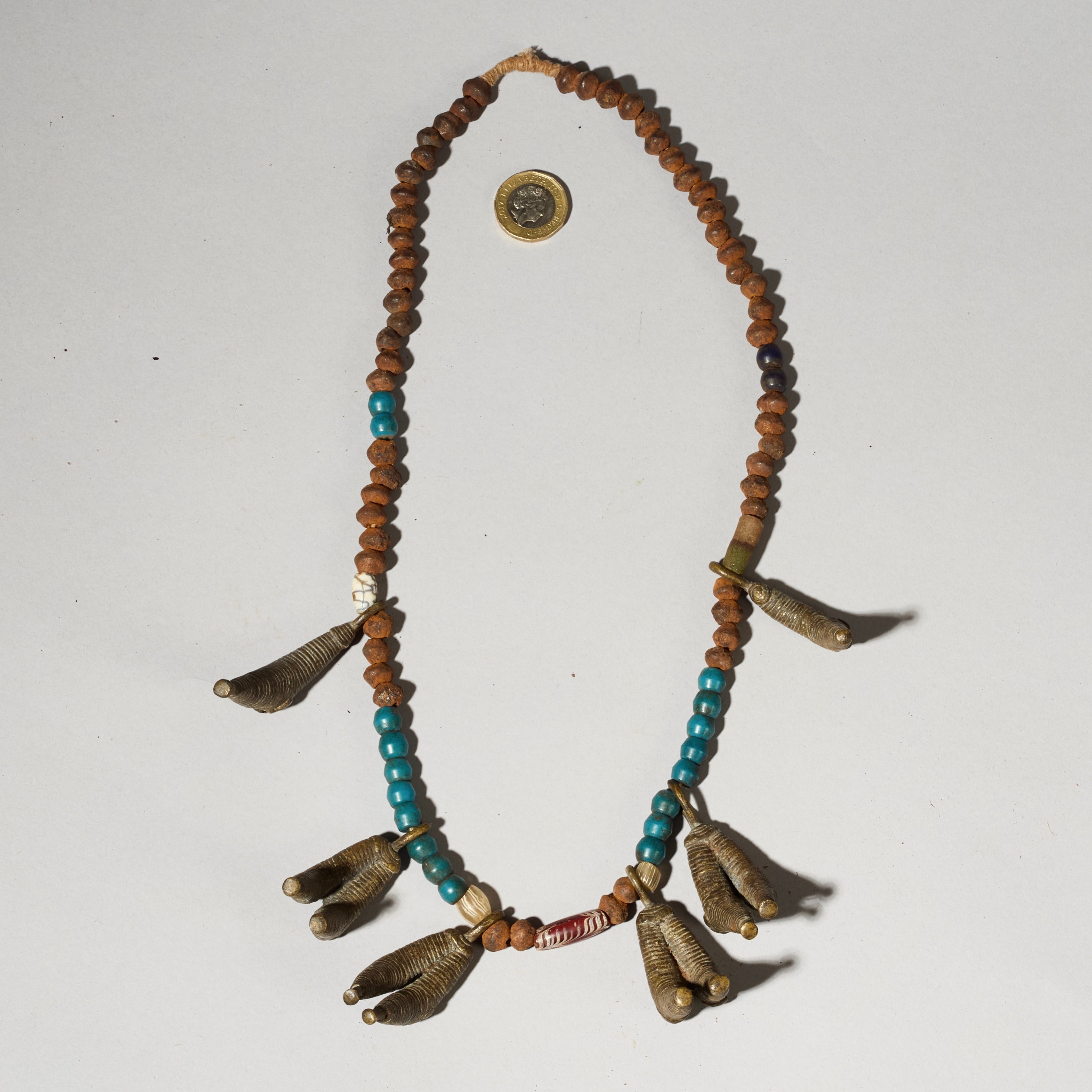 AN ANTIQUE BRASS AND GLASS TRADE BEAD TALISMANIC NECKLACE FROM KIRDI TRIBE OF CAMEROON( No 5092 ) (Copy)