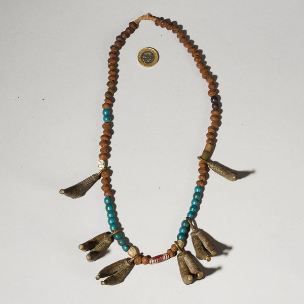 AN ANTIQUE BRASS AND GLASS TRADE BEAD TALISMANIC NECKLACE FROM KIRDI TRIBE OF CAMEROON( No 5092 ) (Copy)