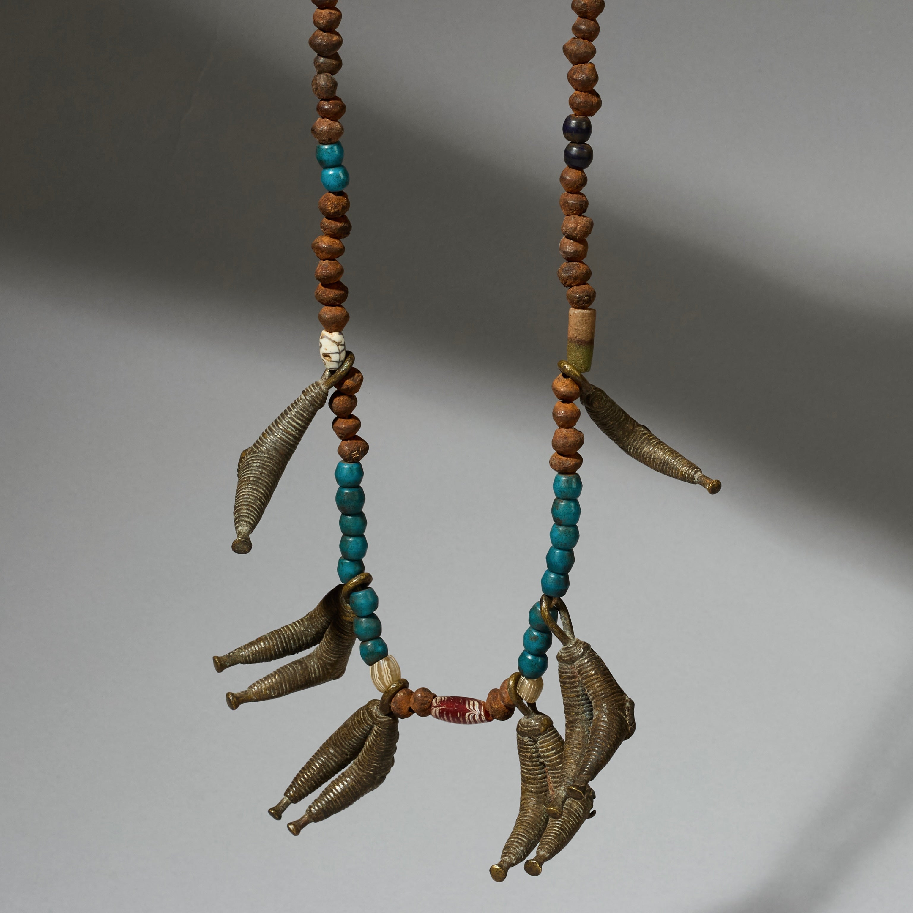 AN ANTIQUE BRASS AND GLASS TRADE BEAD TALISMANIC NECKLACE FROM KIRDI TRIBE OF CAMEROON( No 5092 ) (Copy)