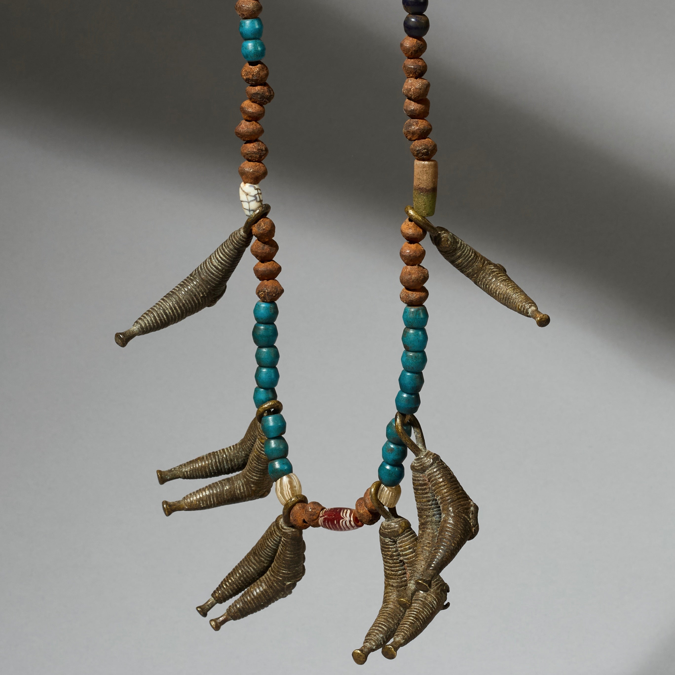 AN ANTIQUE BRASS AND GLASS TRADE BEAD TALISMANIC NECKLACE FROM KIRDI TRIBE OF CAMEROON( No 5092 ) (Copy)