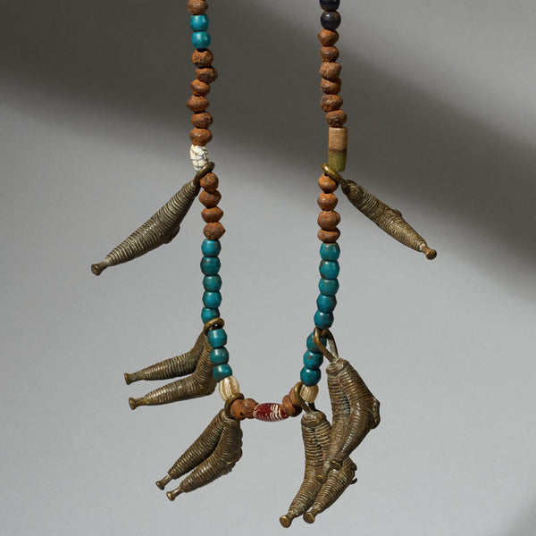 AN ANTIQUE BRASS AND GLASS TRADE BEAD TALISMANIC NECKLACE FROM KIRDI TRIBE OF CAMEROON( No 5092 ) (Copy)