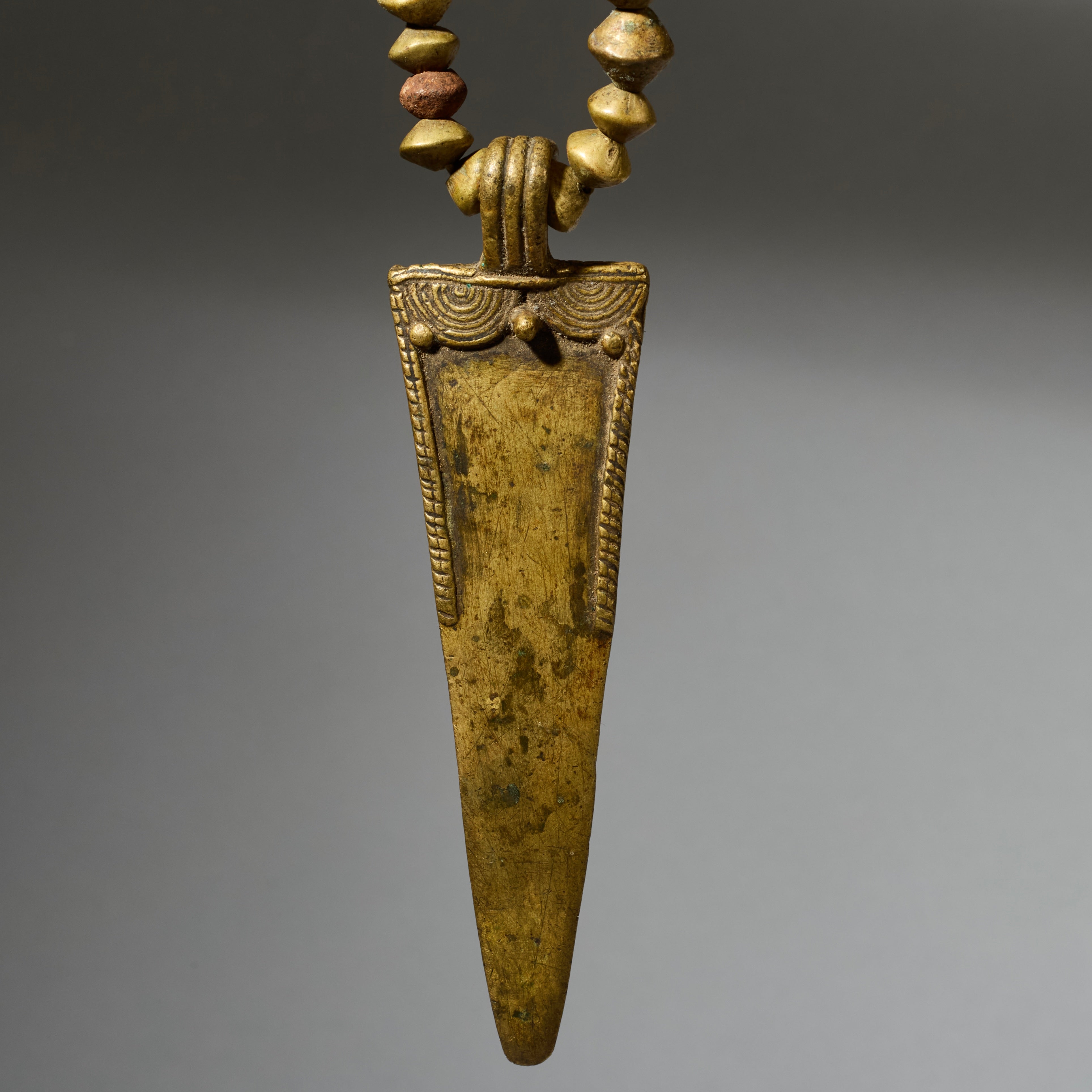 A PRIMORDIAL BRONZE  CURRENCY NECKLACE FROM KIRDI TRIBE OF CAMEROON, WEST AFRICA( No 5059 )