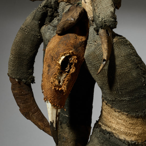 A GNARLY HORN FETISH +METAL CURRENCY FROM CAMEROON W.AFRICA ( No 5070)
