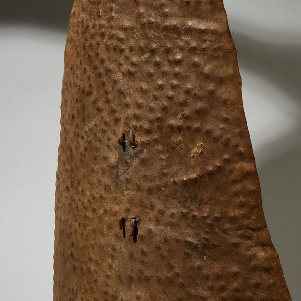 AN EMBOSSED, BELL SHAPED SHIELD, KIRDI TRIBE N CAMEROON, W.AFRICA WITH GOOD AGE AND PATINA  ( No 5074)