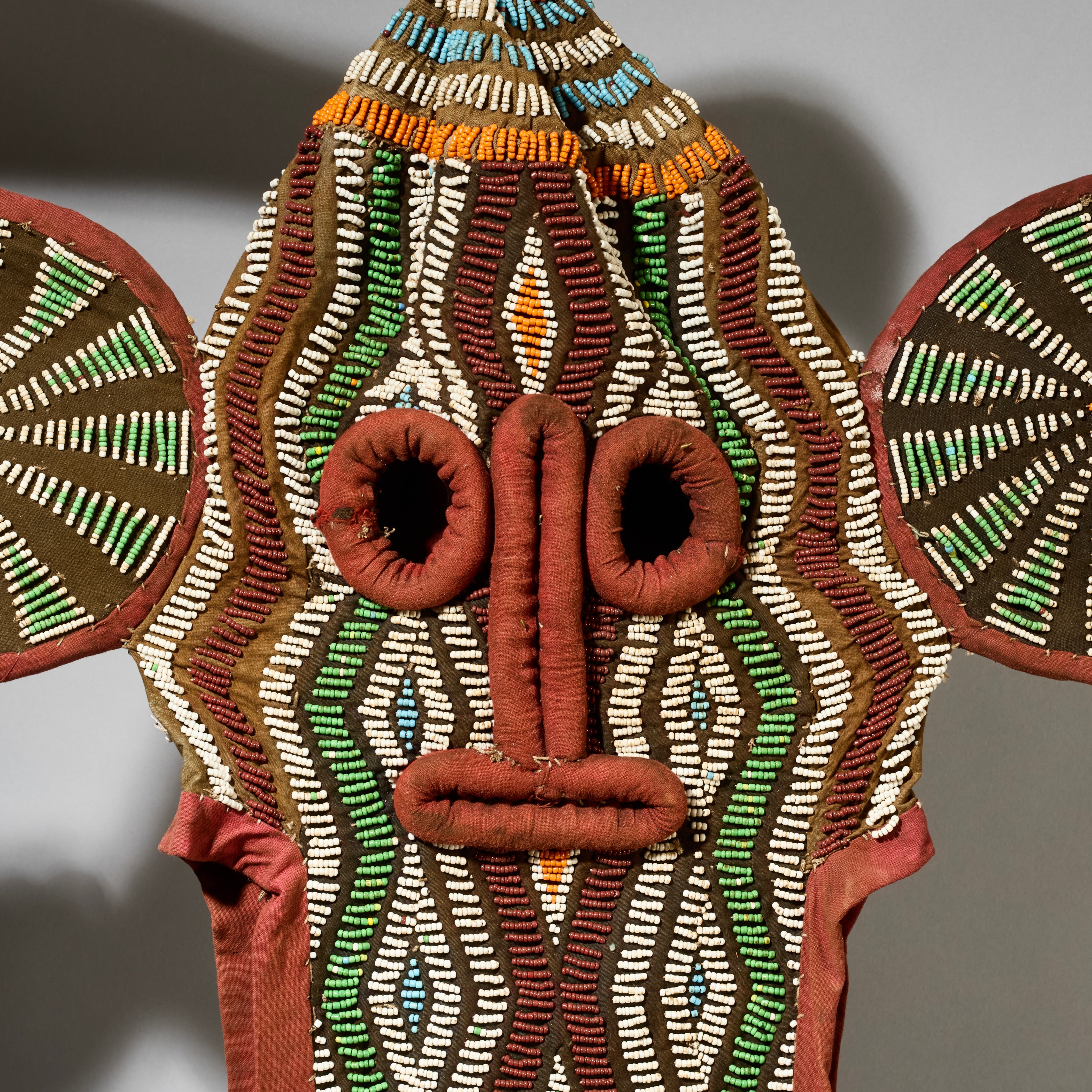 A WONDERFUL GREEN BEADED ELEPHANT MASK, BAMILEKE TRIBE OF CAMEROON ( No 5080)