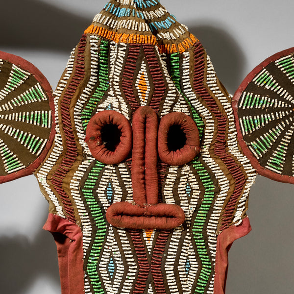 A WONDERFUL GREEN BEADED ELEPHANT MASK, BAMILEKE TRIBE OF CAMEROON ( No 5080)