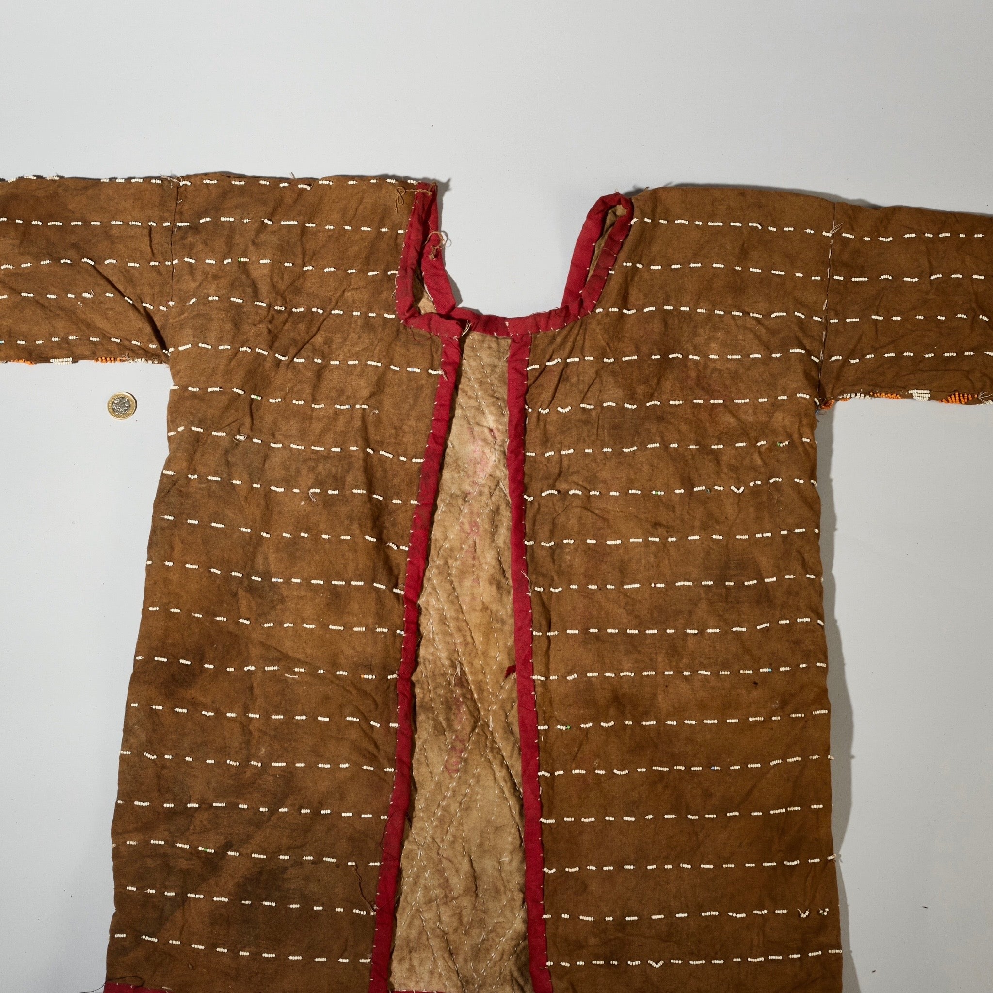 A WONDERFUL LIGHT BLUE BEADED DANCE SHIRT, BAMILEKE TRIBE OF CAMEROON ( No 5089 )