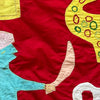 A RED GRAPHIC ASAFO  FANTE FLAG FROM GHANA  W.AFRICA ( No 5117 )