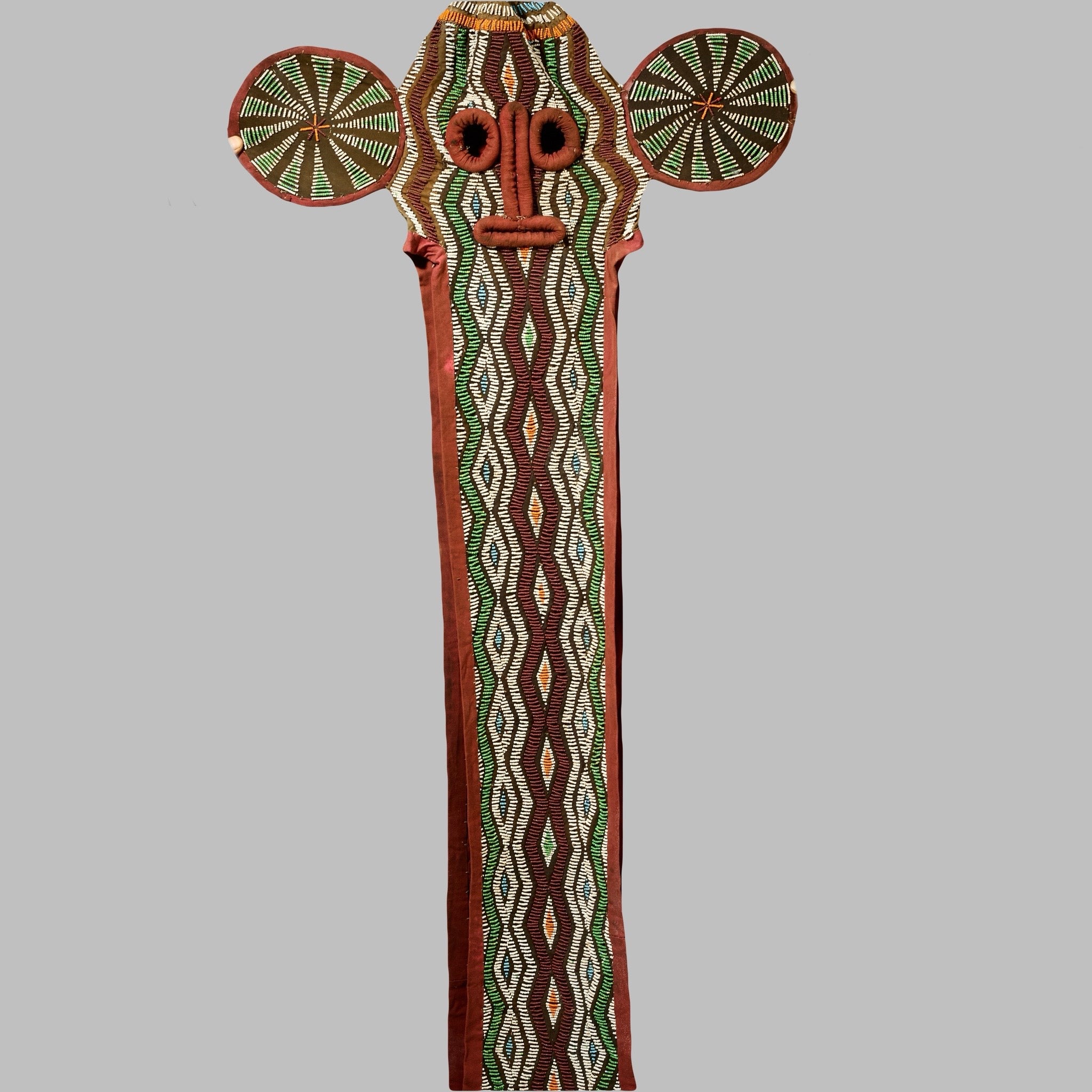 A WONDERFUL GREEN BEADED ELEPHANT MASK, BAMILEKE TRIBE OF CAMEROON ( No 5080)