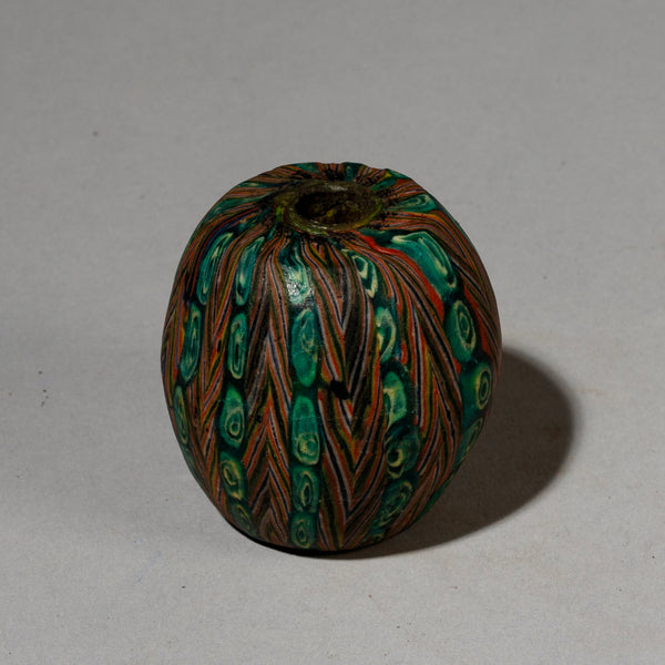 A BIG DEEP TEAL GLASS BEAD WITH EYE PATTERN FROM JAVA ( No 1888)