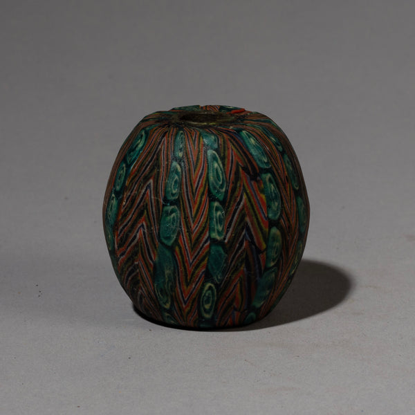 A BIG DEEP TEAL GLASS BEAD WITH EYE PATTERN FROM JAVA ( No 1888)