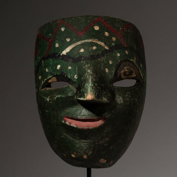 AN ARTISTIC DEEP GREEN JAVANESE TOPENG MASK FROM INDONESIA( No 1935)