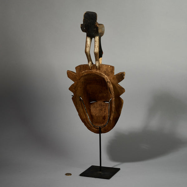 A GORGEOUS GREEN GURO MASK WITH BIRD,  FROM THE IVORY COAST W AFRICA ( No 5152)