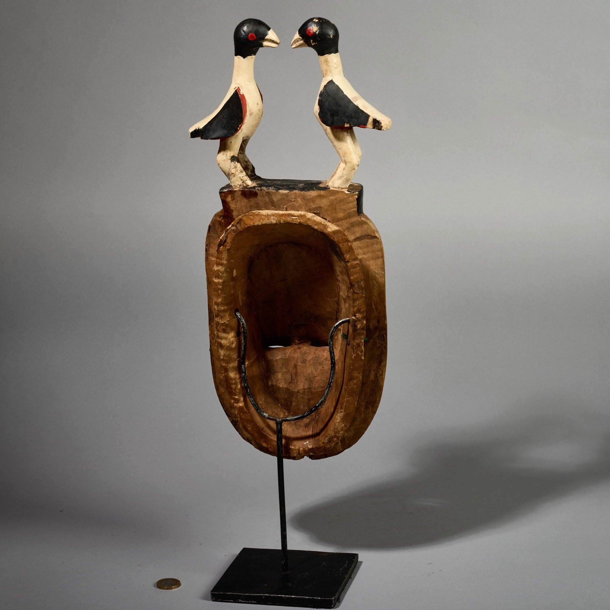 A RADIANT YELLOW GURO MASK WITH BIRDS,  FROM THE IVORY COAST W AFRICA ( No 5154 )