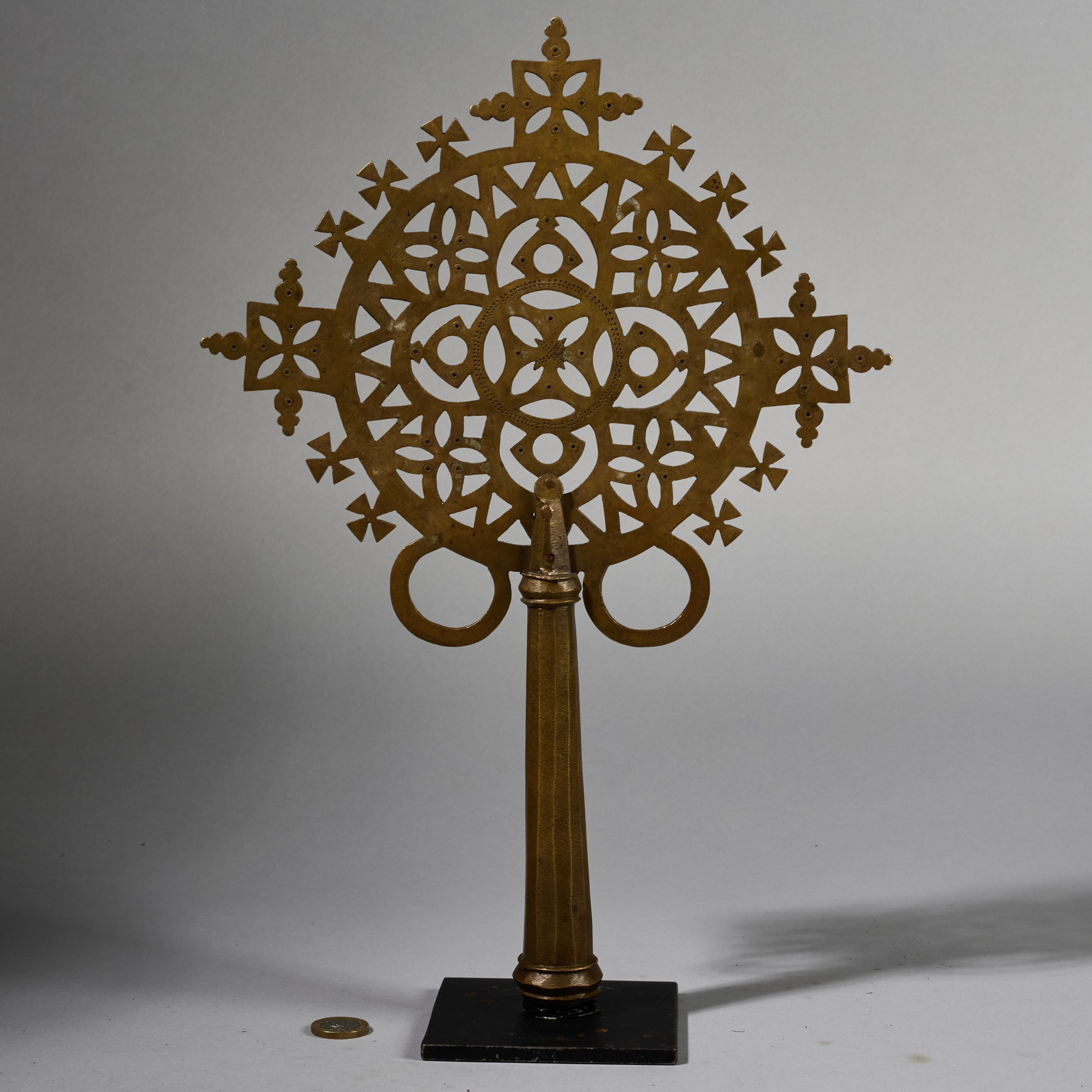 A PRETTY BRASS 18THC PROCESSIONAL CROSS FROM ETHIOPIA , EX UK COLLECTION  ( No 6301)